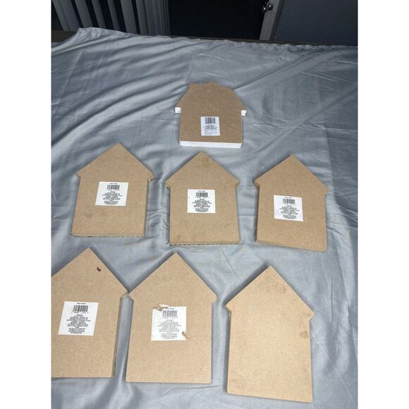 Lot of seven Gingham Wood Block Sign Chalkboard Look Tag Decor House Shaped - Picture 9 of 10